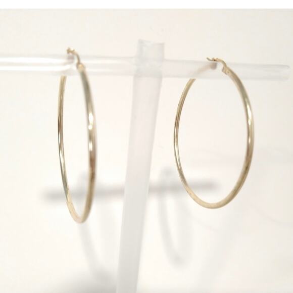 FAS 14k Yellow Gold 925 Sterling Silver Round Hoop Earrings Large Bold Signed - Picture 9 of 12
